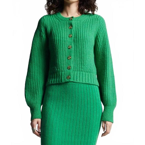 NEW ELEVEN SIX becca crewneck cardigan in emerald - Picture 1 of 3